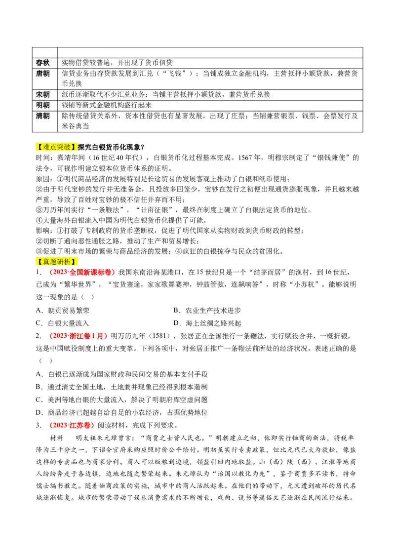 专题02古代中国的经济与社会生活（讲义）（原卷版）_07高考历史_2024年新高考资料_2.2024二轮复习_2024年高考历史二轮复习讲练测（新教材新高考）