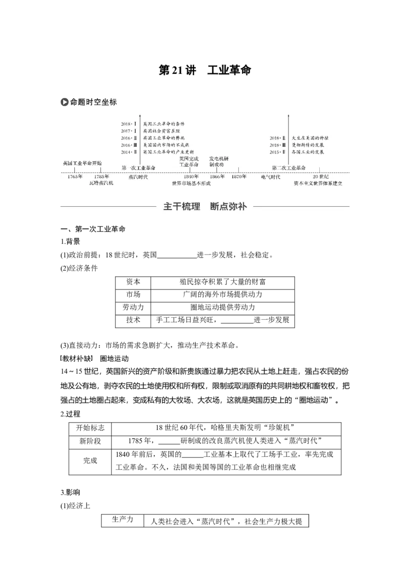 31必修2第七单元资本主义世界市场的形成和发展第21讲　工业革命_07高考历史_通用版（老高考）复习资料_2023年复习资料_一轮+二轮_历史高三一轮复习系列