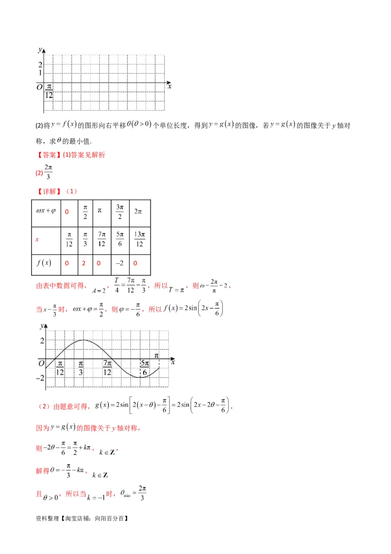 专题02三角函数的图象与性质（五点法作图）(典型题型归类训练)（解析版）_02高考数学_新高考复习资料_2024年新高考资料_专项复习资料_三角函数、平面向量及解三角形
