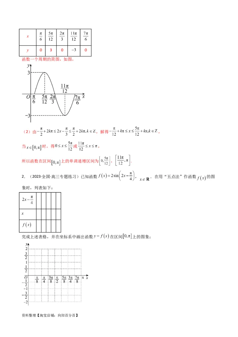 专题02三角函数的图象与性质（五点法作图）(典型题型归类训练)（解析版）_02高考数学_新高考复习资料_2024年新高考资料_专项复习资料_三角函数、平面向量及解三角形