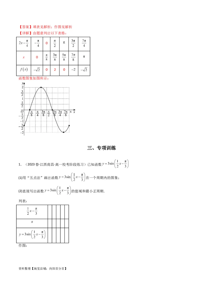 专题02三角函数的图象与性质（五点法作图）(典型题型归类训练)（解析版）_02高考数学_新高考复习资料_2024年新高考资料_专项复习资料_三角函数、平面向量及解三角形