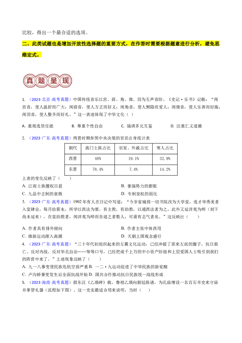 专题04反映体现类选择题（原卷版）_07高考历史_2024年新高考资料_2.2024二轮复习_2024年高考历史二轮热点题型归纳与变式演练（新高考通用）_选择题部分