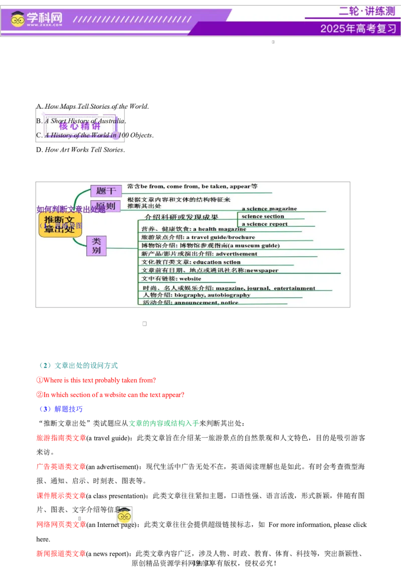 专题03阅读理解之推理判断题（讲义）（原卷版）_03高考英语_2025年新高考资料_二轮复习_上好课2025年高考英语二轮复习讲练测（新高考通用）3378522_第四部分阅读理解