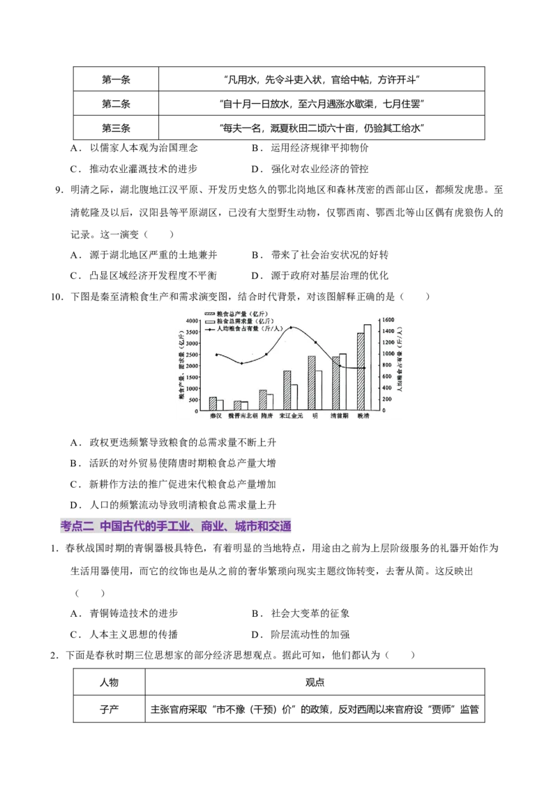 专题03济国生民&mdash;&mdash;中国古代的经济与社会生活（练习）（原卷版）_07高考历史_2025年新高考资料_二轮复习_01高考语文等多个文件