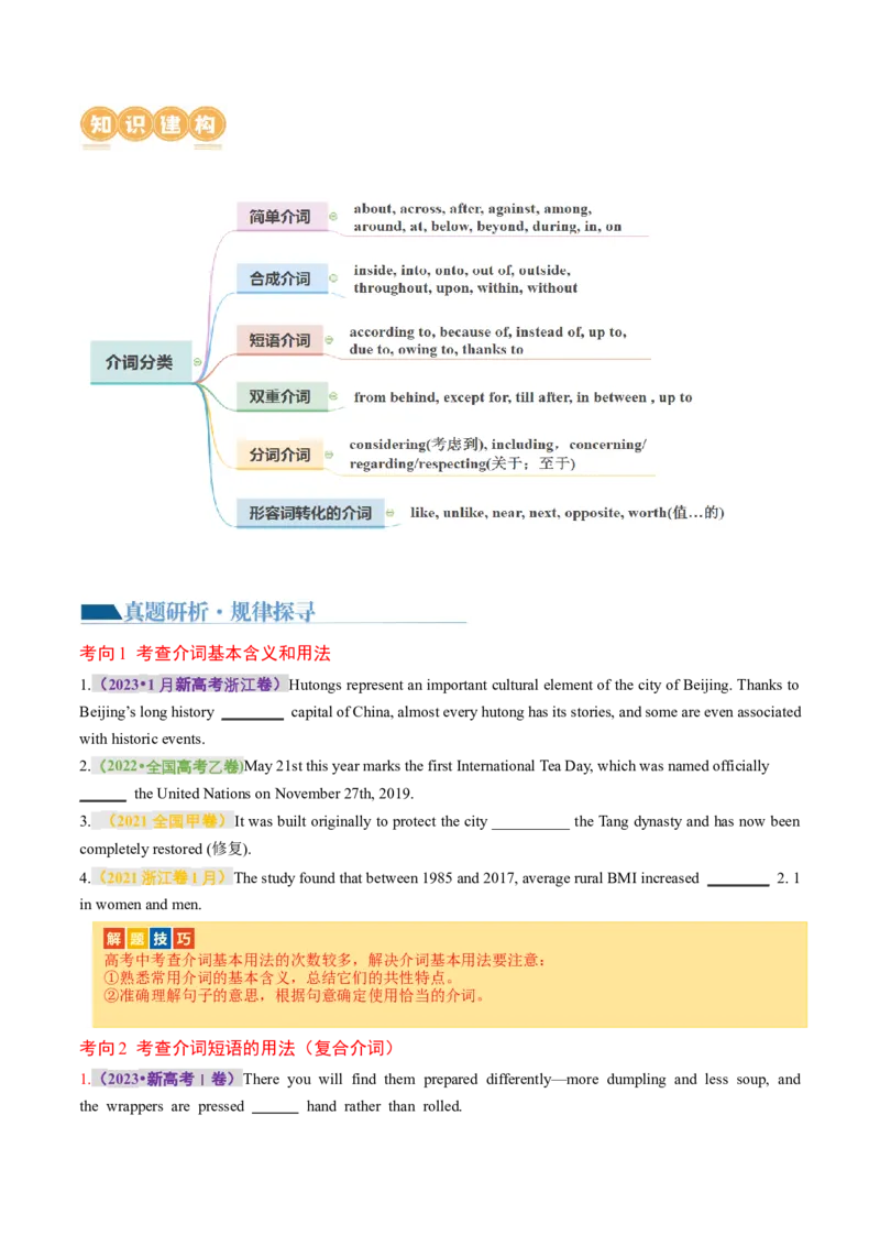 专题03动词、介词（讲义）（原卷版）_03高考英语_新高考复习资料_2024年新高考资料_二轮复习资料_2024年高考英语二轮复习讲练测（新教材新高考）_第一部分语法知识