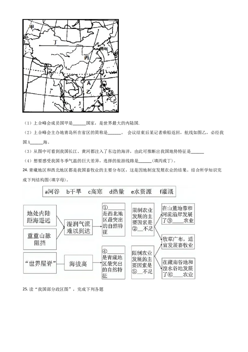 2018年陕西省咸阳市中考地理真题（空白卷）_陕西_9.陕西中考地理（2016-2025）