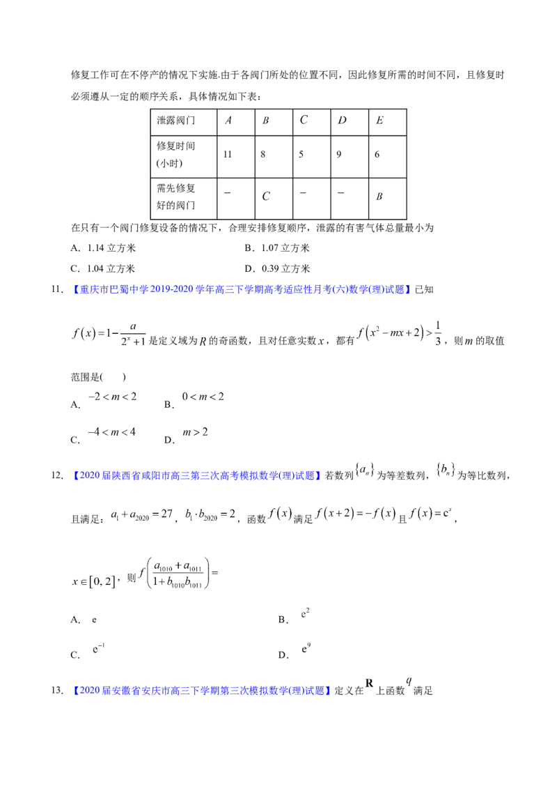 专题02函数的概念与基本初等函数I&mdash;&mdash;2020年高考真题和模拟题理科数学分项汇编（学生版）_02高考数学_新高考复习资料_2022年新高考资料_2022年一轮复习各版本