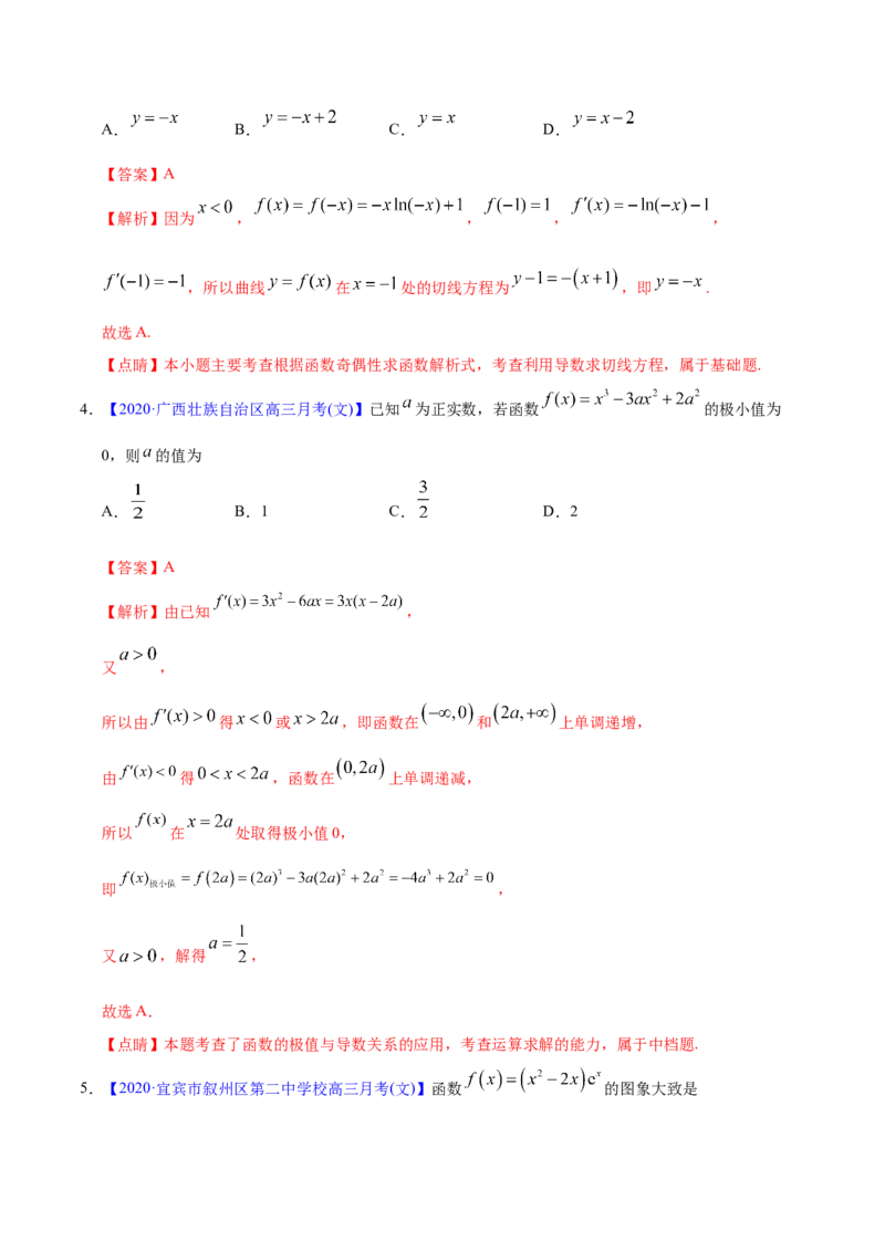 专题03导数及其应用&mdash;&mdash;2020年高考真题和模拟题文科数学分项汇编（教师版含解析）_02高考数学_新高考复习资料_2022年新高考资料_2022年一轮复习各版本