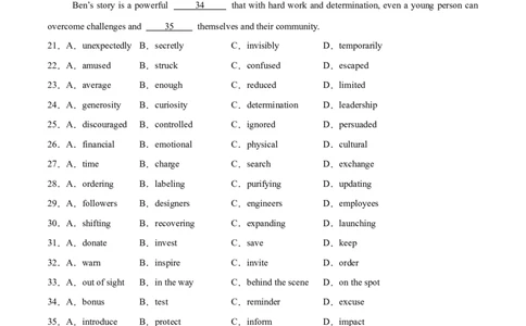 专题01完形填空之记叙文（练习）（原卷版）_02高考数学_2025年新高考资料_二轮复习_01高考语文等多个文件_上好课2025年高考英语二轮复习讲练测（新高考通用）_第五部分完形填空