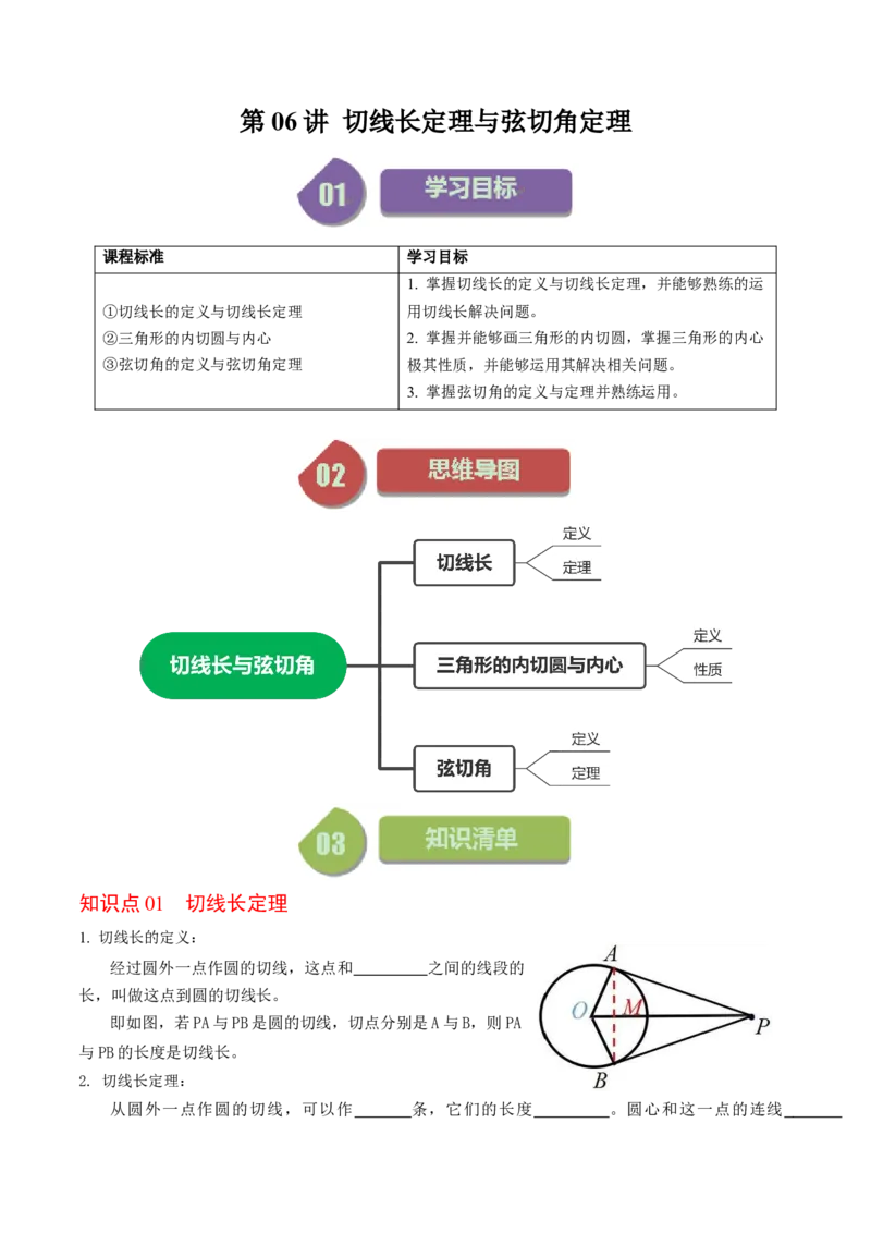 第06讲切线长定理与弦切角定理（学生版）_初中数学_九年级数学上册（人教版）_同步讲义-U18_2024版