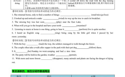 专题03现在分词七大考点归纳(讲案)(快问快答+考点细目+精讲精练+真题分类+作文升格+原创语填)原卷版_03高考英语_新高考复习资料_2025年新高考复习_2025年高考英语一轮复习知识清单