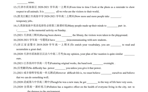 M6Unit3Understandingeachother(练)-2022年高考英语一轮复习讲练测(新高考&bull;江苏)(原卷)_03高考英语_新高考复习资料_2022年新高考资料_2022年新高考英语一轮复习
