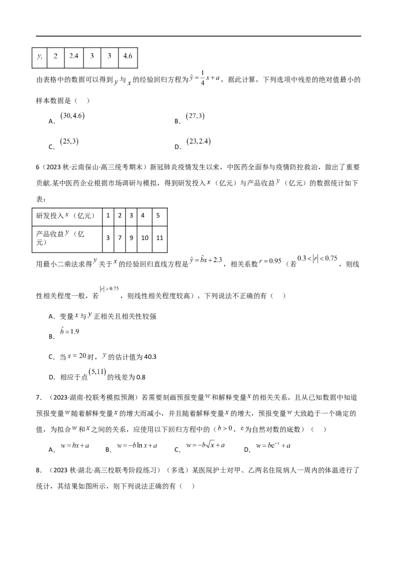 8.4统计案例（精练）（学生版）_02高考数学_新高考复习资料_2024年新高考资料_一轮复习资料_完2024年高考数学一轮复习一隅三反系列（新高考）_学生版