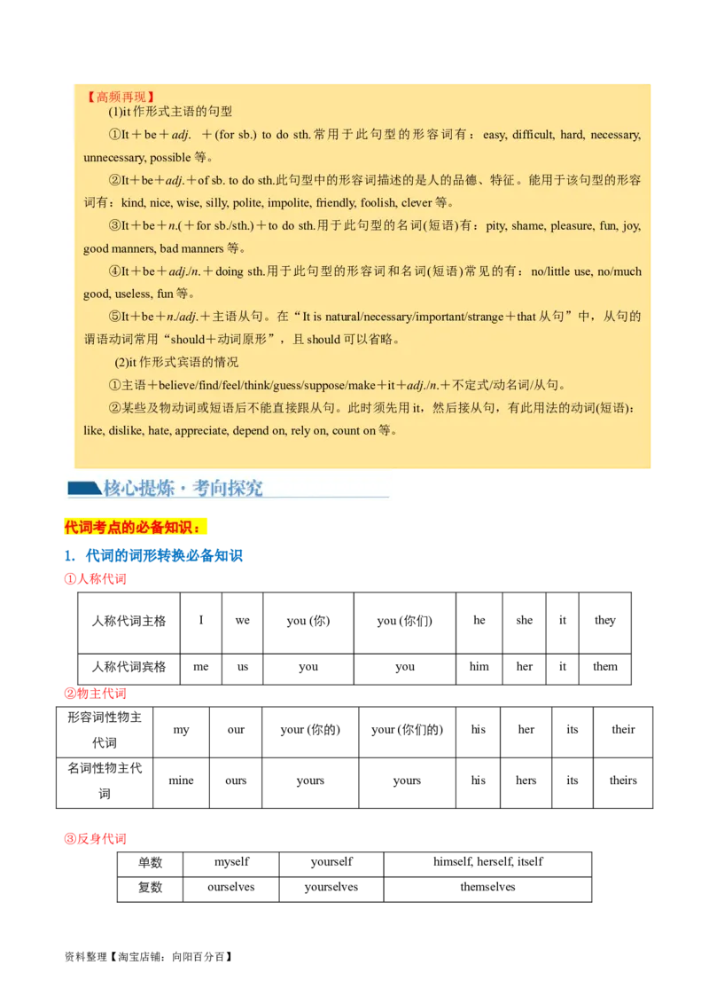专题02冠词、代词（讲义）（解析版）_03高考英语_新高考复习资料_2024年新高考资料_二轮复习资料_2024年高考英语二轮复习讲练测（新教材新高考）_第一部分语法知识