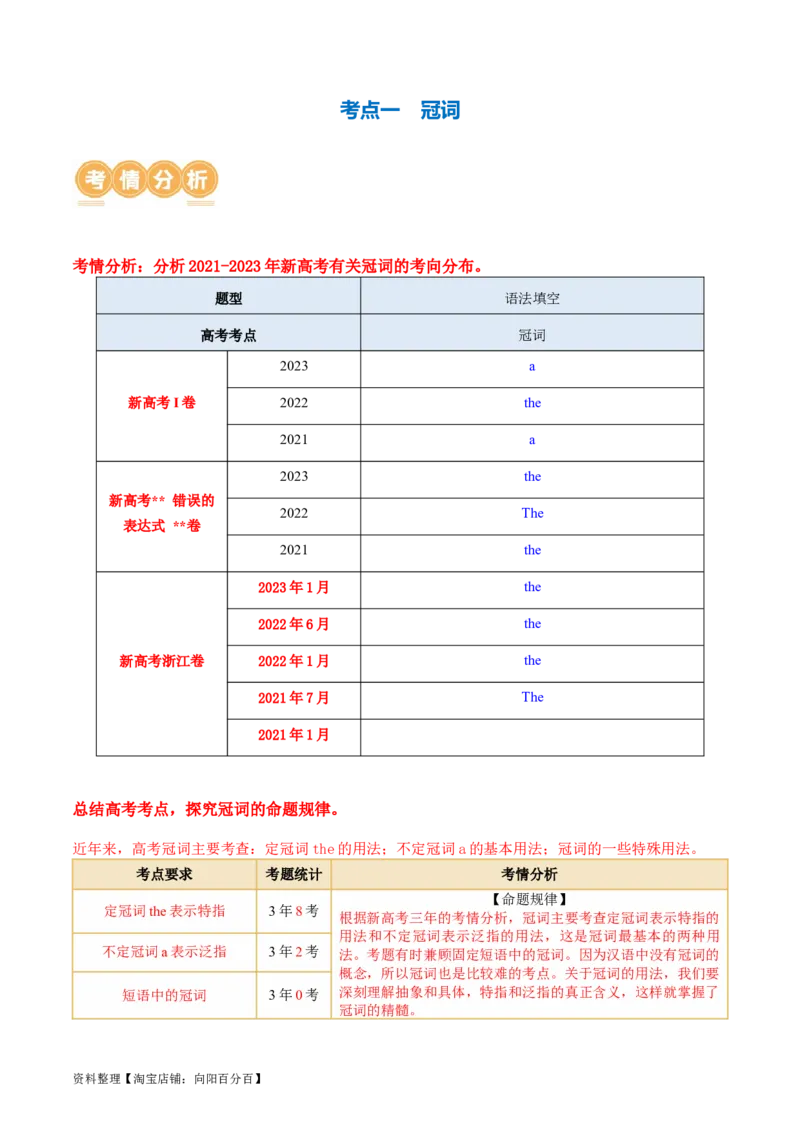 专题02冠词、代词（讲义）（解析版）_03高考英语_新高考复习资料_2024年新高考资料_二轮复习资料_2024年高考英语二轮复习讲练测（新教材新高考）_第一部分语法知识