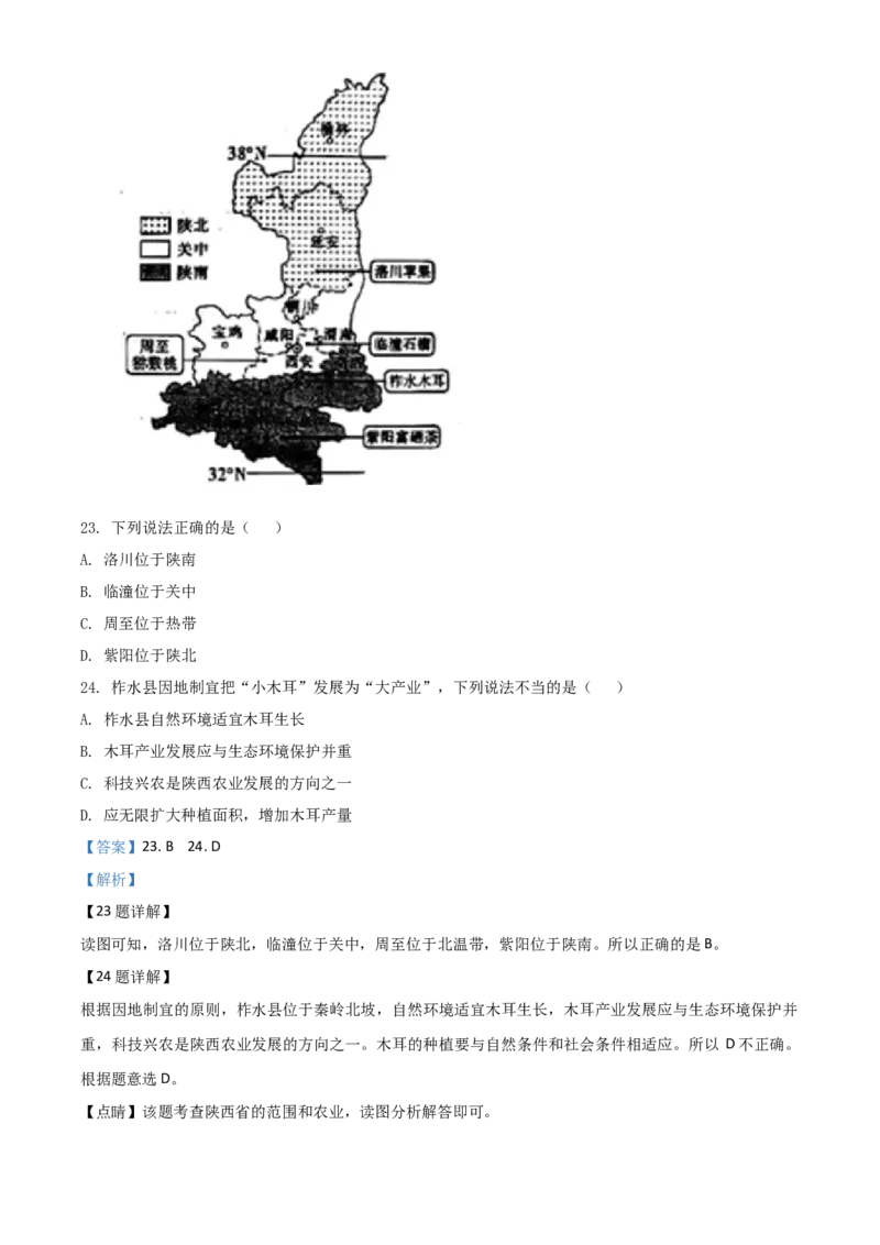 2020年陕西省中考地理真题（解析卷）_陕西_9.陕西中考地理（2016-2025）