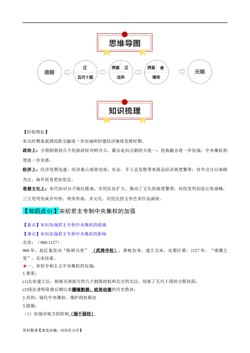 专题03辽宋夏金多民族政权的并立与元朝的统一-口袋书2024年高考历史一轮复习知识清单_07高考历史_新高考复习资料_2024年新高考复习资料_一轮复习资料