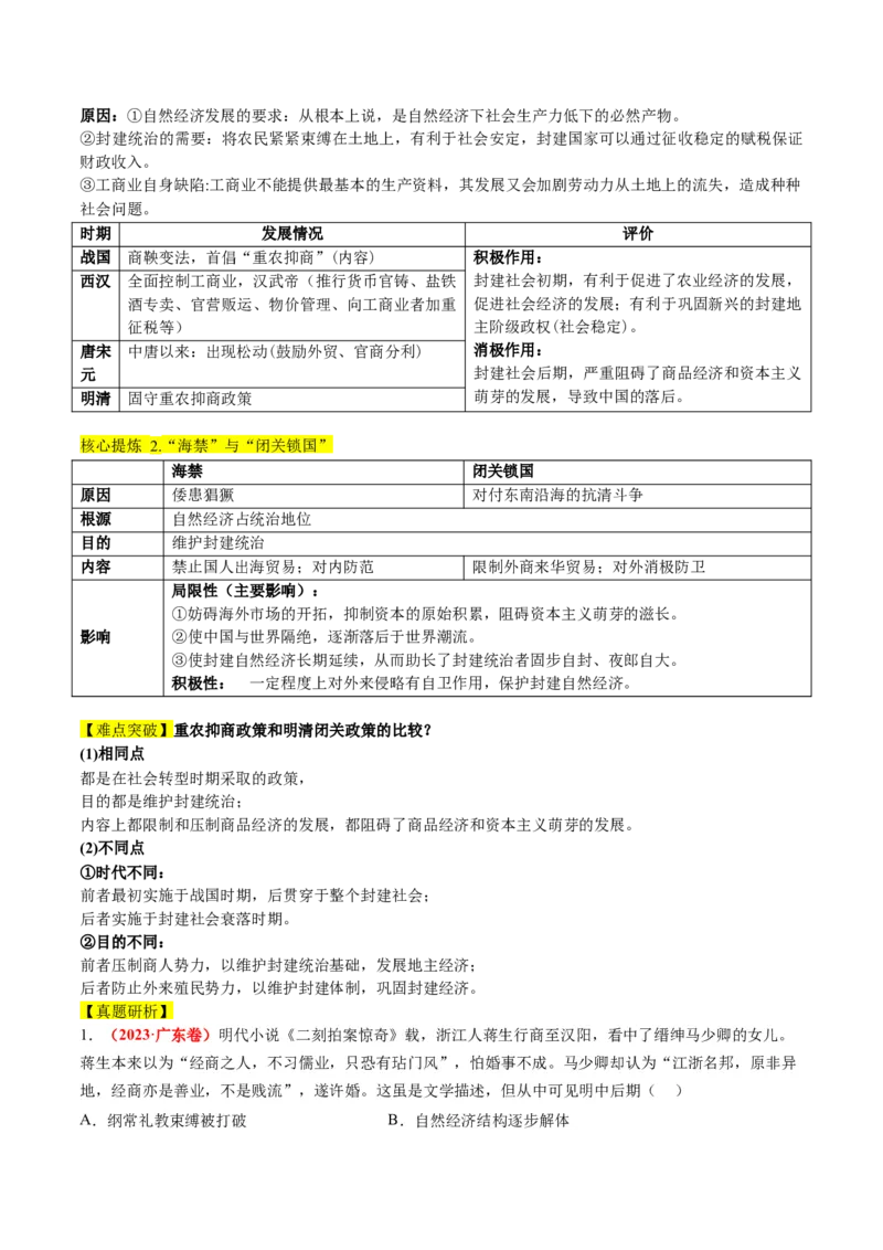 专题02古代中国的经济与社会生活（讲义）（原卷版）_07高考历史_新高考复习资料_2024年新高考复习资料_二轮复习资料_2024年高考历史二轮复习讲练测（新教材新高考）_配套讲义