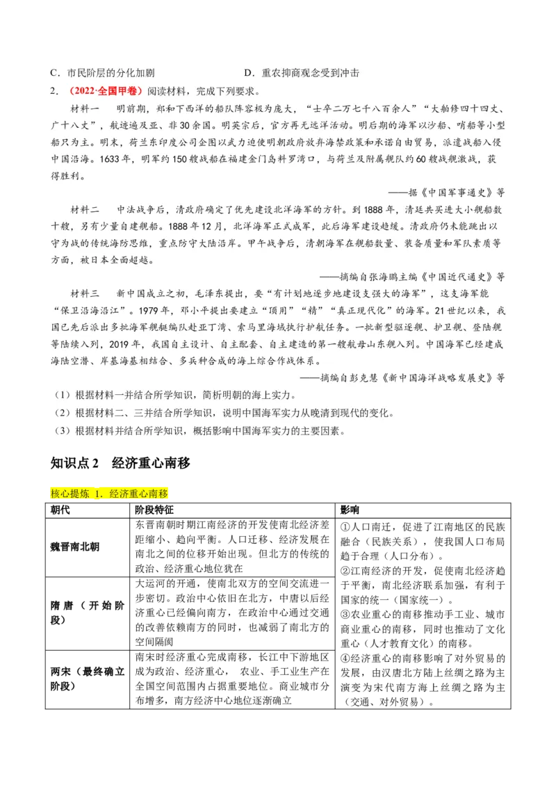 专题02古代中国的经济与社会生活（讲义）（原卷版）_07高考历史_新高考复习资料_2024年新高考复习资料_二轮复习资料_2024年高考历史二轮复习讲练测（新教材新高考）_配套讲义