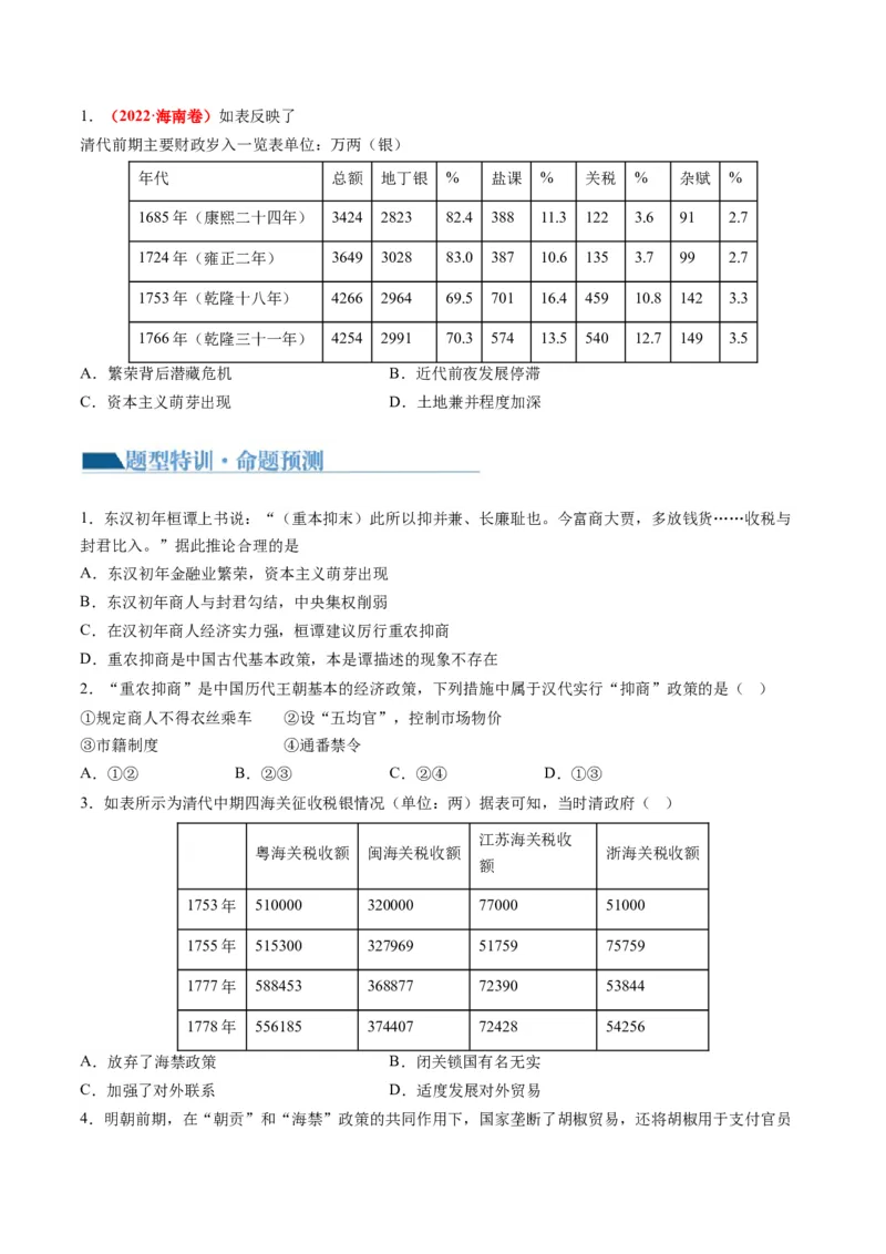 专题02古代中国的经济与社会生活（讲义）（原卷版）_07高考历史_新高考复习资料_2024年新高考复习资料_二轮复习资料_2024年高考历史二轮复习讲练测（新教材新高考）_配套讲义