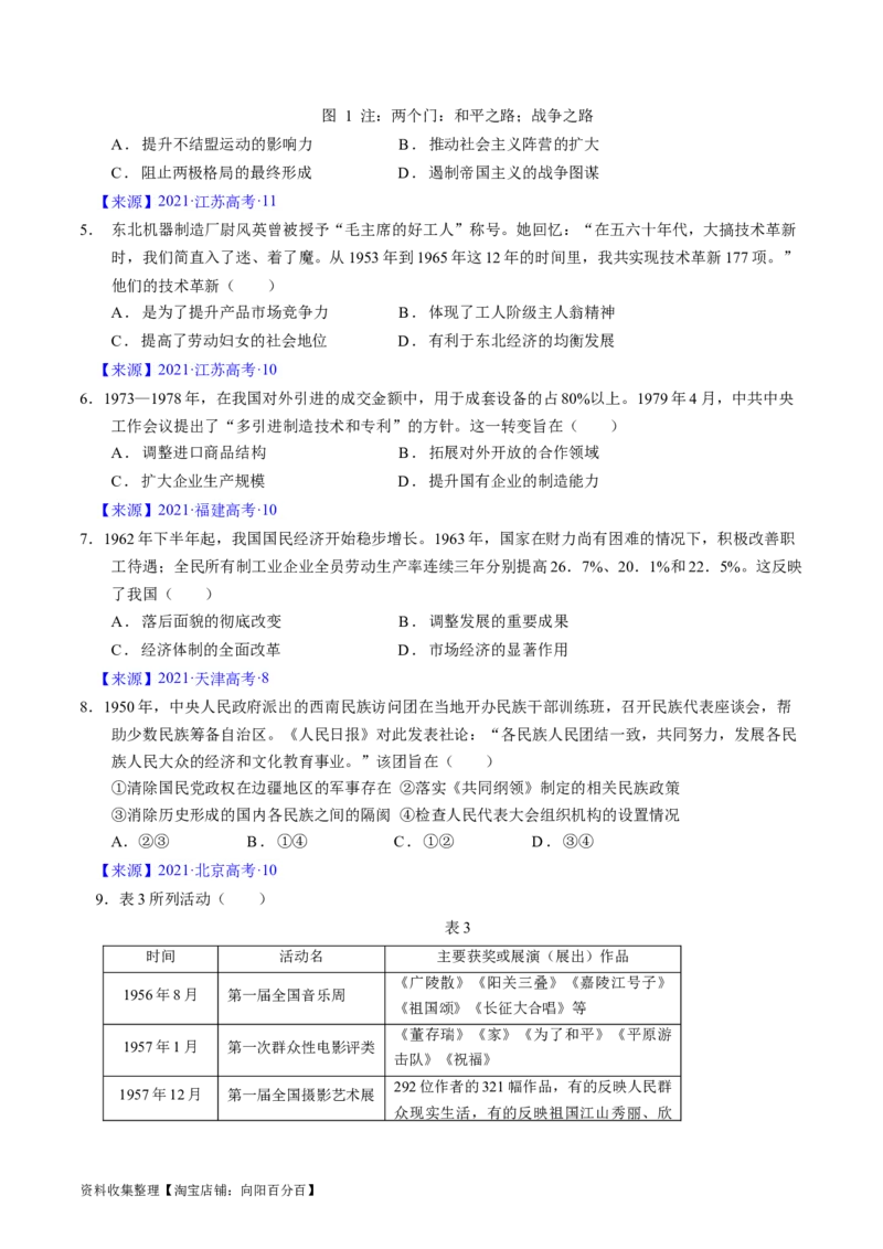 专题07中华人民共和国时期：新中国的成立与社会主义建设道路的探索（原卷版）_07高考历史_通用版（老高考）复习资料_2024年复习资料