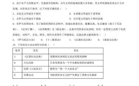 2022年贵州省铜仁市中考历史真题（原卷版）_贵州中考_7.贵州中考历史（2008-2024）_铜仁历史17-24