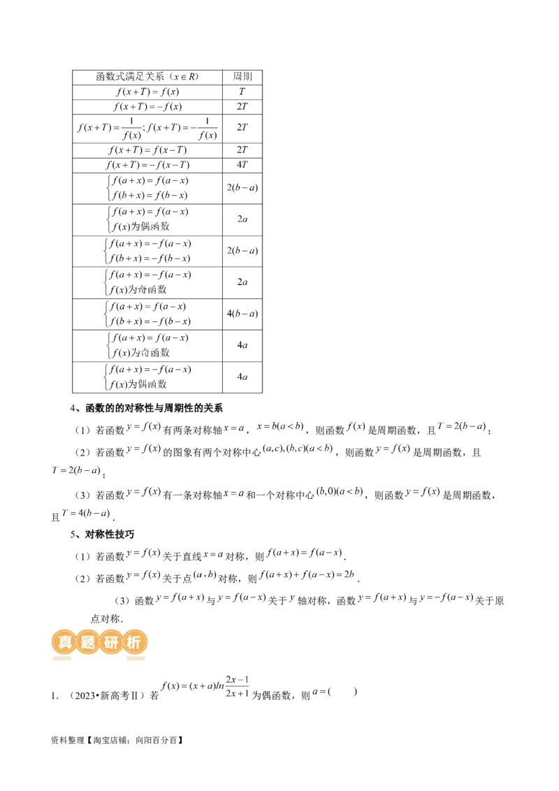 专题04灵活运用周期性、单调性、奇偶性、对称性解决函数性质问题（9大核心考点）（讲义）（解析版）_02高考数学_新高考复习资料_2024年新高考资料_二轮复习资料