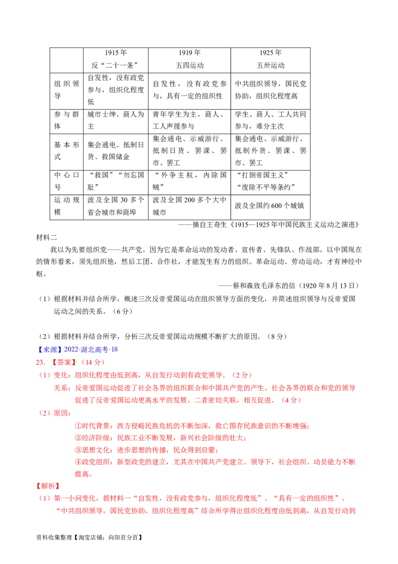 专题06新民主主义革命时期：中国成立与新民主主义革命的胜利（解析版）_07高考历史_通用版（老高考）复习资料_2024年复习资料