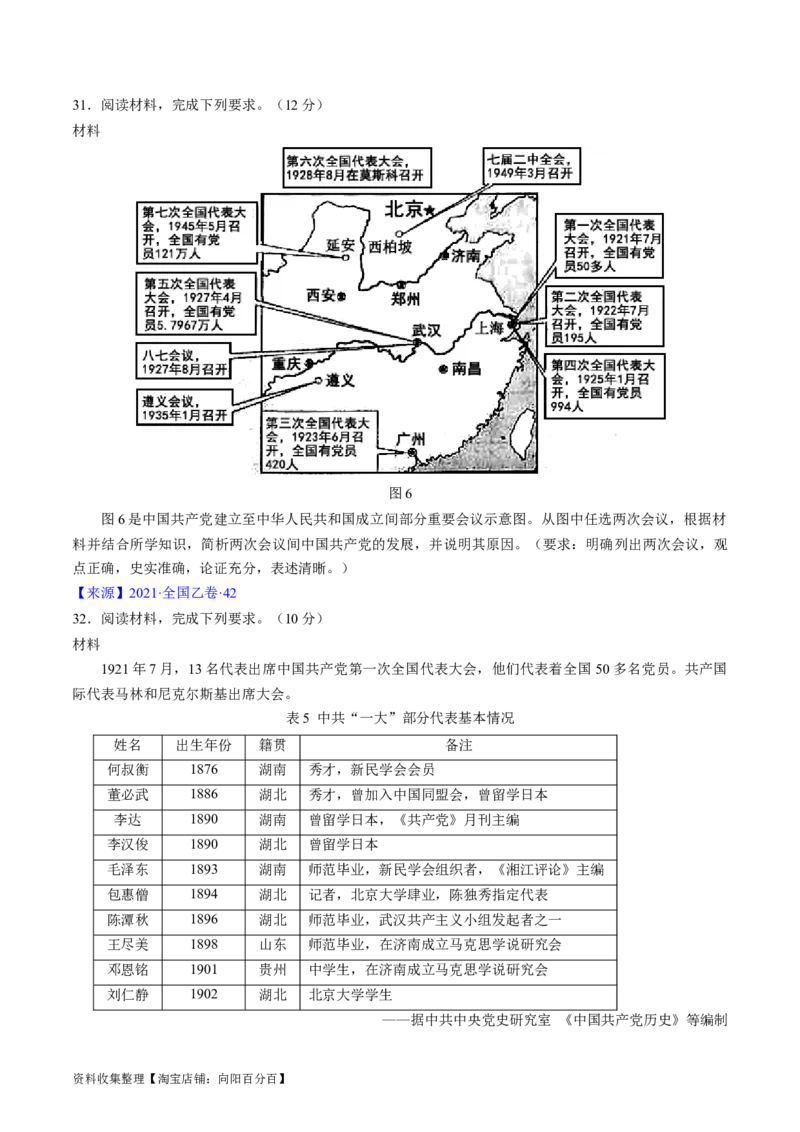 专题06新民主主义革命时期：中国成立与新民主主义革命的胜利（原卷版）_07高考历史_通用版（老高考）复习资料_2024年复习资料
