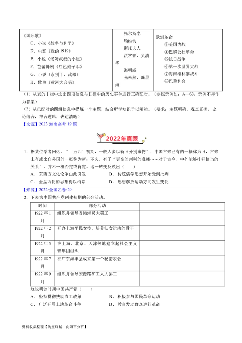 专题06新民主主义革命时期：中国成立与新民主主义革命的胜利（原卷版）_07高考历史_通用版（老高考）复习资料_2024年复习资料