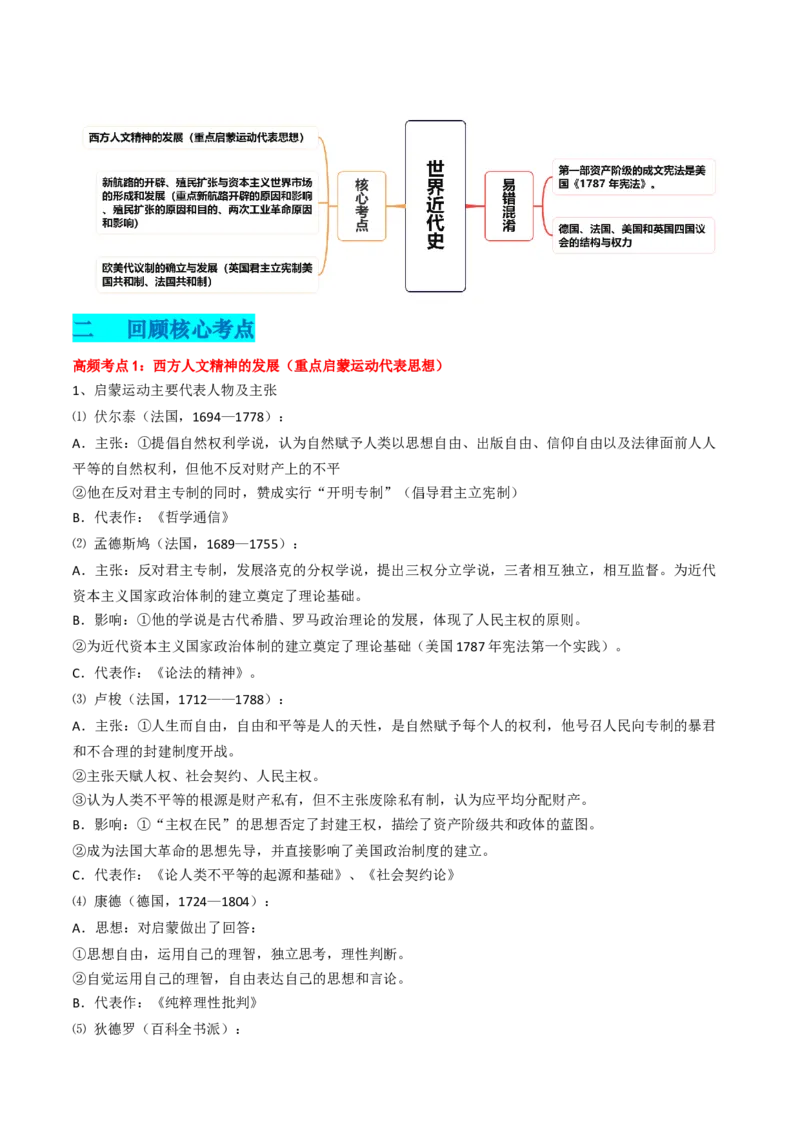 专题07世界近代史（原卷版）_07高考历史_2024年新高考资料_52024三轮冲刺_查漏补缺2024年高考历史复习冲刺过关（新高考专用）