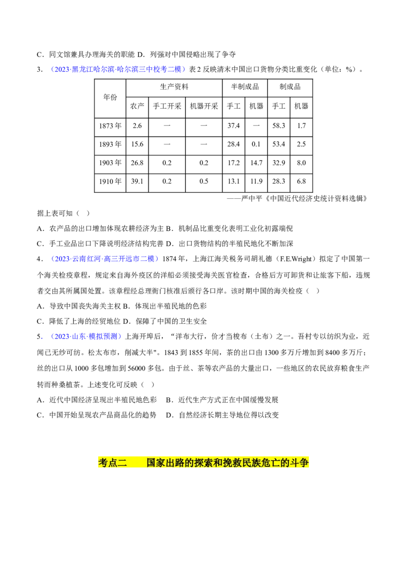 专题05晚清到清末民初：内忧外患与救亡道路的尝试（原卷版）_07高考历史_新高考复习资料_2024年新高考复习资料_专项复习资料_备战2024年高考历史考试易错题（新高考专用）