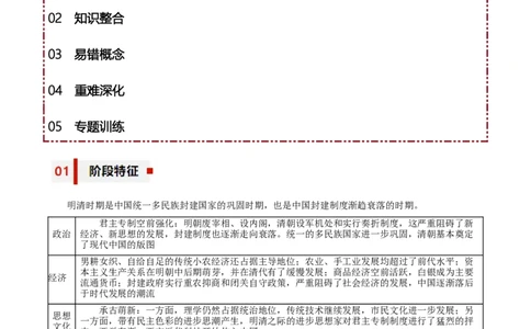 专题05+顶峰与衰落&mdash;&mdash;明清中国版图的奠定与面临的挑战知识大盘点+专题特训2024年高考历史三轮冲刺_07高考历史_2024年新高考资料_52024三轮冲刺