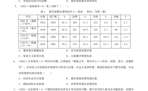 专题04明清（鸦片战争前）：中国版图的奠定与面临的挑战（分层练）（原卷版）_07高考历史_新高考复习资料_2024年新高考复习资料_二轮复习资料_分层练