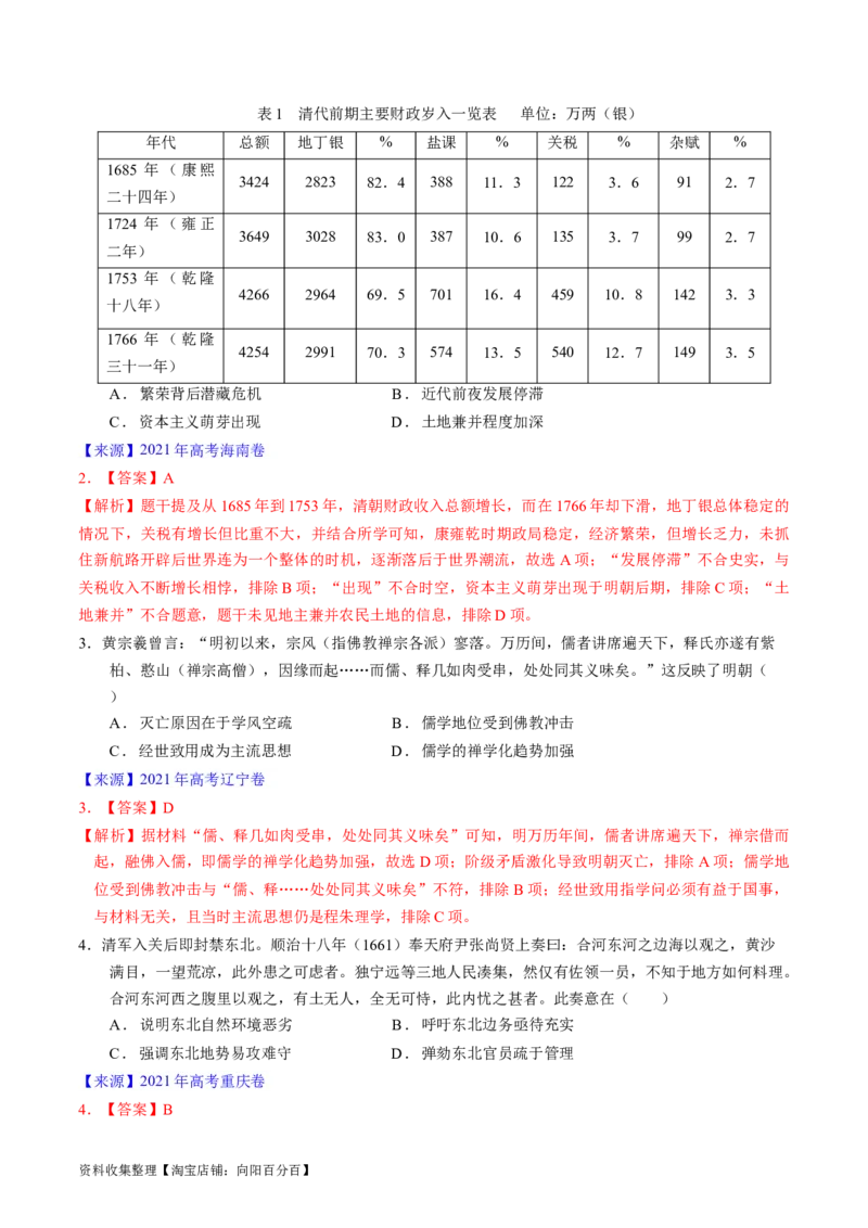 专题04明清社会转型（解析版）_07高考历史_通用版（老高考）复习资料_2024年复习资料_完五年（2019-2023）高考历史真题分项汇编（全国通用）