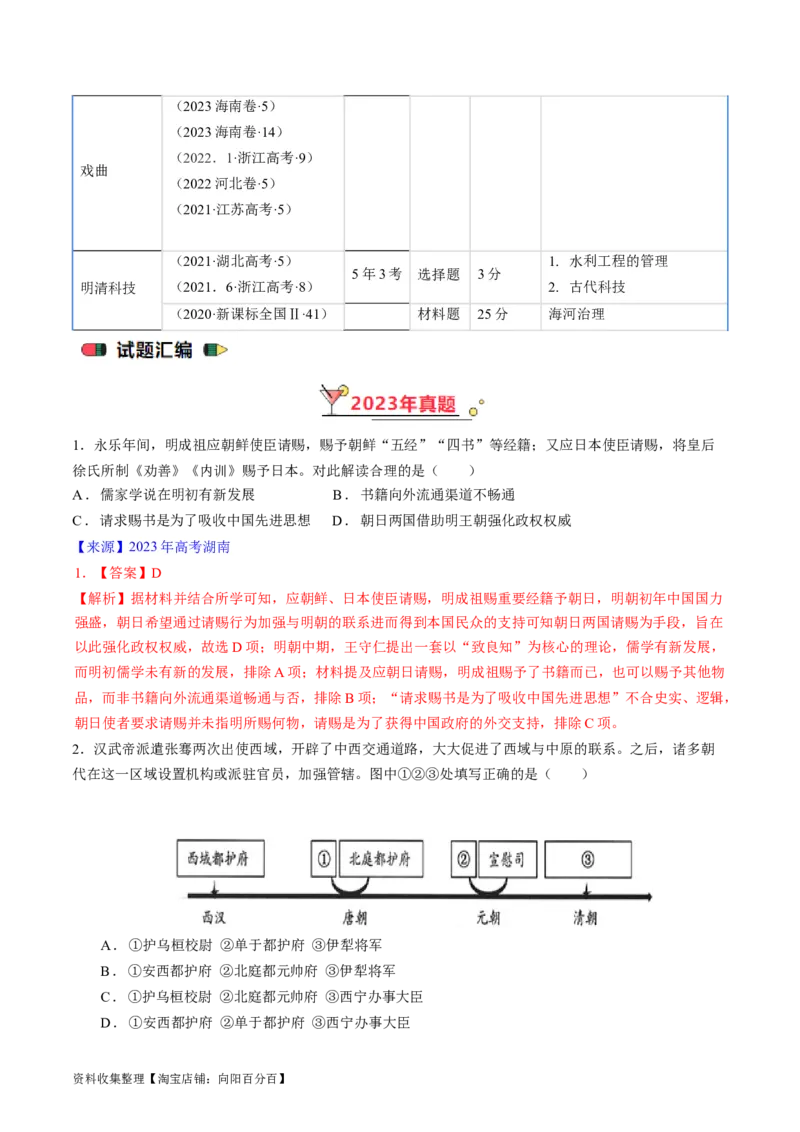 专题04明清社会转型（解析版）_07高考历史_通用版（老高考）复习资料_2024年复习资料_完五年（2019-2023）高考历史真题分项汇编（全国通用）