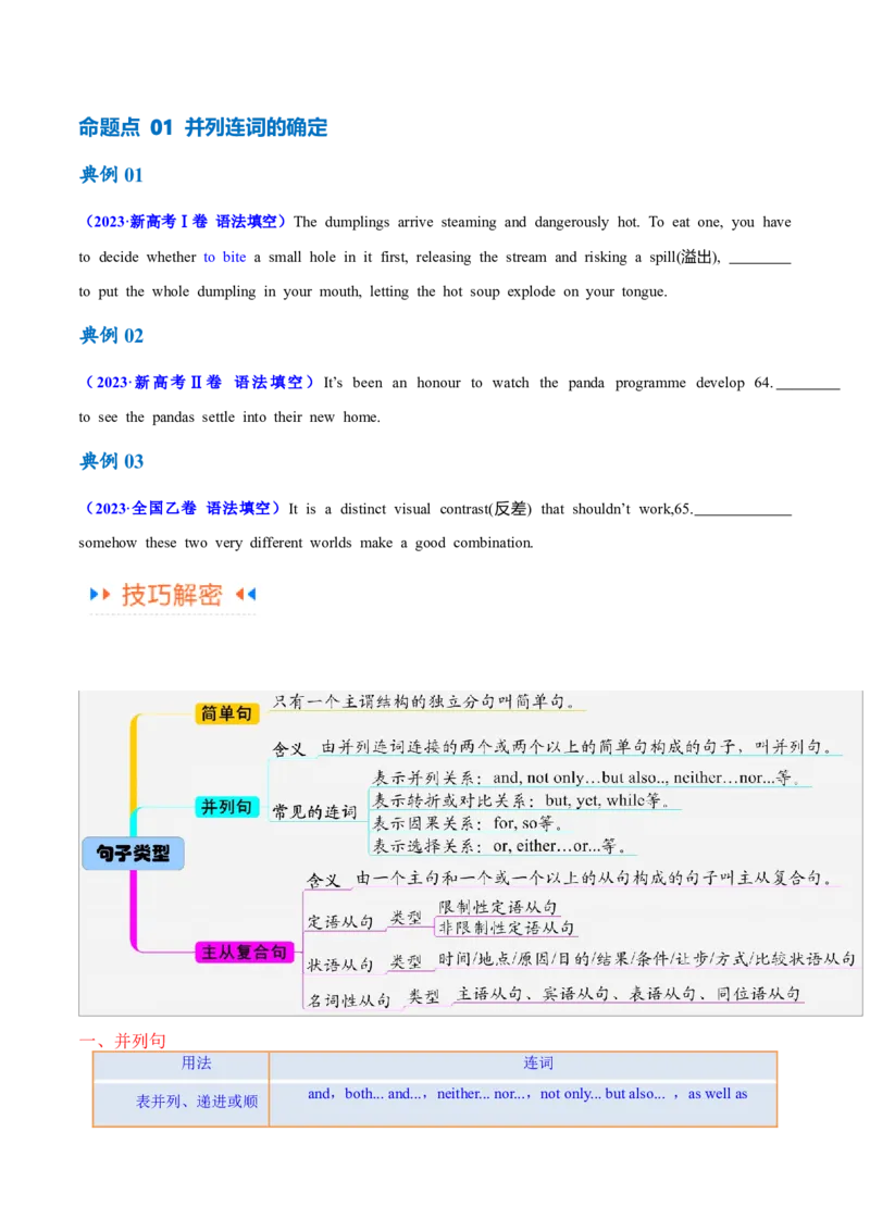 专题06并列句、三大从句及特殊句式的探究（讲义）（原卷版）_03高考英语_2024年新高考资料_2.2024二轮复习_高频考点解密2024年高考英语二轮复习高频考点追踪与预测（新高考专用）