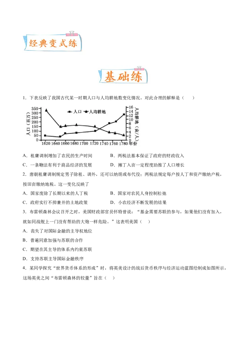专题05中西方的货币与税收制度（原卷版）-备战2023年高考历史一轮复习考点微专题（新高考地区专用）_07高考历史_新高考复习资料_2023年新高考复习资料