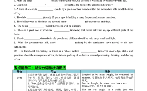 专题04过去分词七大典型用法（讲案）（快问快答+考点细目+精讲精练+真题分类+作文升格+原创语填）原卷版_03高考英语_新高考复习资料_2025年新高考复习_2025年高考英语一轮复习知识清单