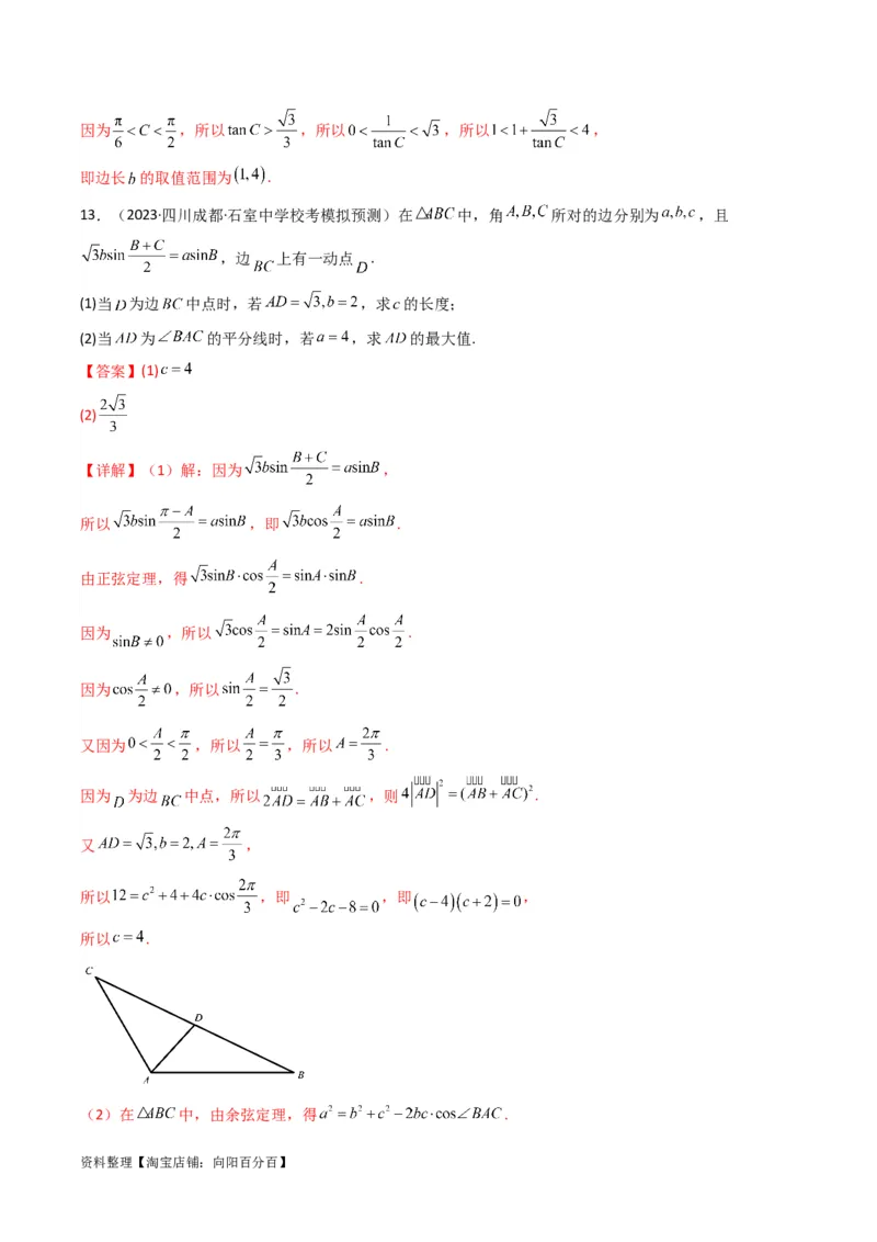 专题06解三角形（周长（边长）问题（含定值，最值，范围问题））(典型题型归类训练)（解析版）_02高考数学_新高考复习资料_2024年新高考资料_专项复习资料_教师版（含答案解析）