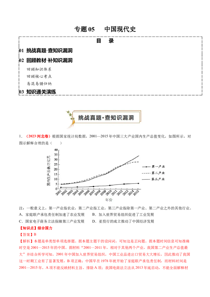 专题05中国现代史（解析版）_07高考历史_2024年新高考资料_52024三轮冲刺_查漏补缺2024年高考历史复习冲刺过关（新高考专用）