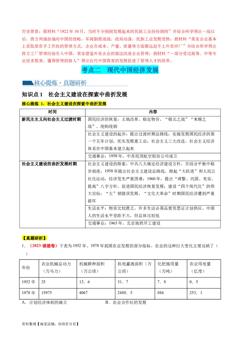 专题05近现代中国的经济变迁（讲义）（解析版）_07高考历史_新高考复习资料_2024年新高考复习资料_二轮复习资料_2024年高考历史二轮复习讲练测（新教材新高考）_配套讲义