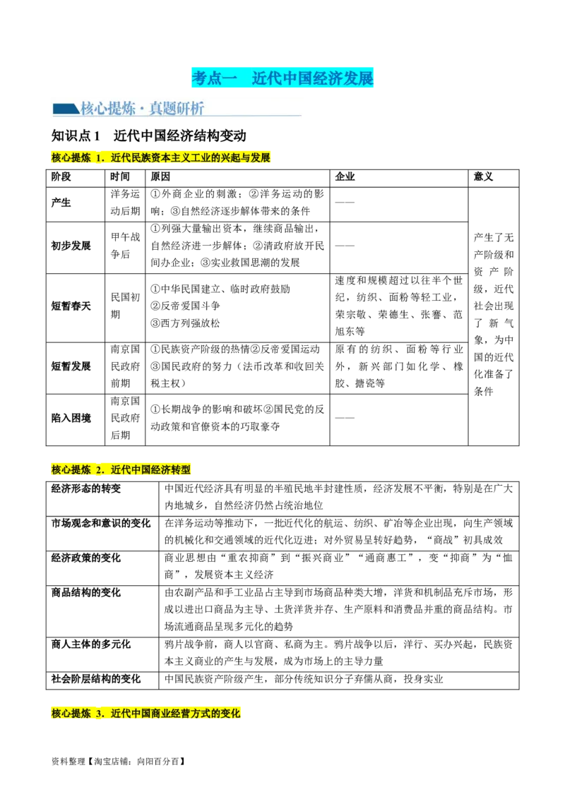 专题05近现代中国的经济变迁（讲义）（解析版）_07高考历史_新高考复习资料_2024年新高考复习资料_二轮复习资料_2024年高考历史二轮复习讲练测（新教材新高考）_配套讲义