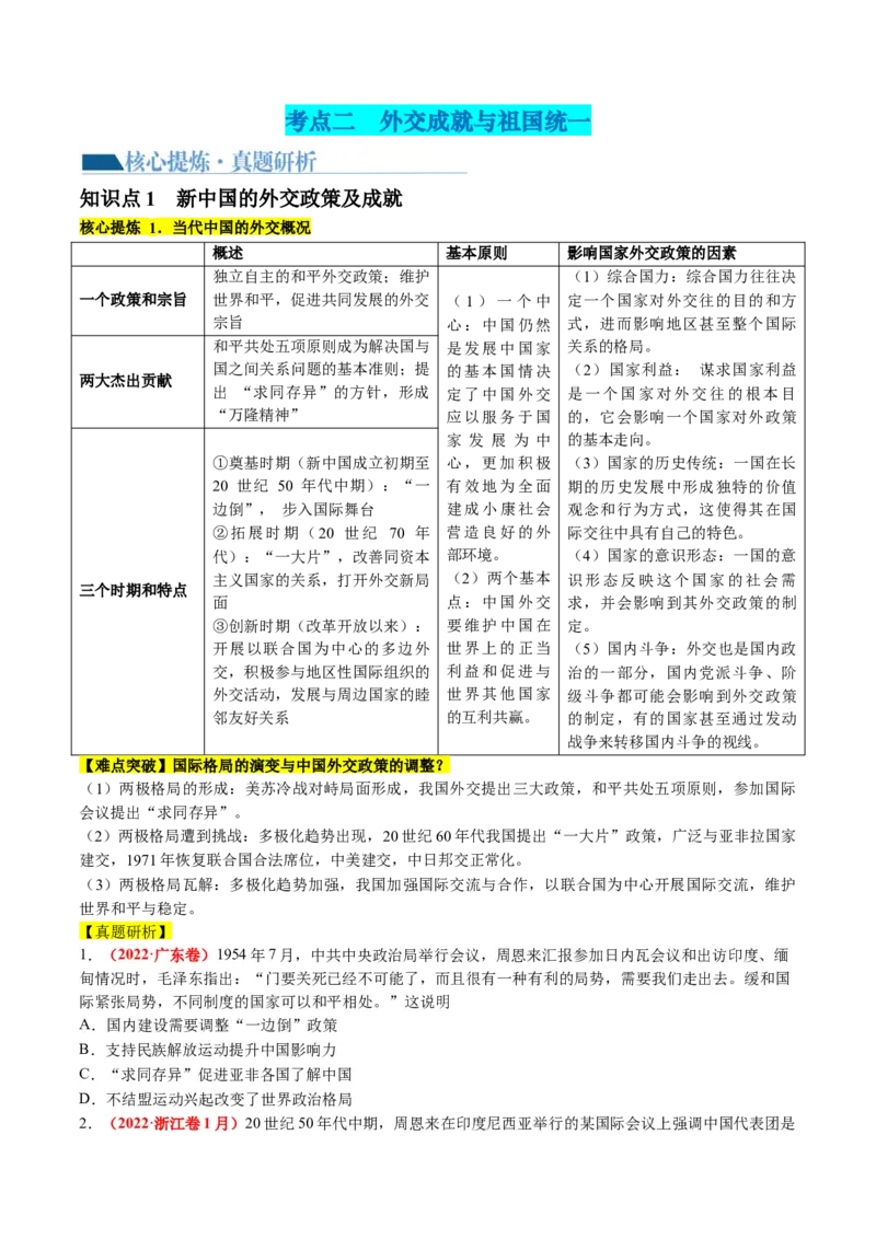 专题06现代中国的国家发展（原卷版）_07高考历史_2024年新高考资料_2.2024二轮复习_2024年高考历史二轮复习讲练测（新教材新高考）