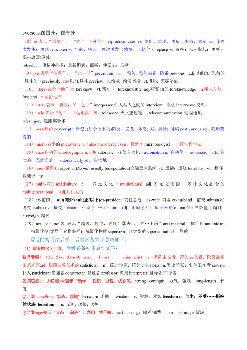 专题05构词法（讲义）（原卷版）_03高考英语_新高考复习资料_2024年新高考资料_二轮复习资料_2024年高考英语二轮复习讲练测（新教材新高考）_第一部分语法知识