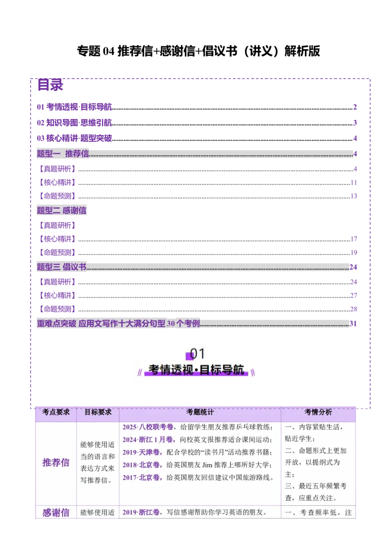 专题04推荐信感谢信倡议书（讲义）（解析版）_02高考数学_2025年新高考资料_二轮复习_01高考语文等多个文件_上好课2025年高考英语二轮复习讲练测（新高考通用）_第七部分写作