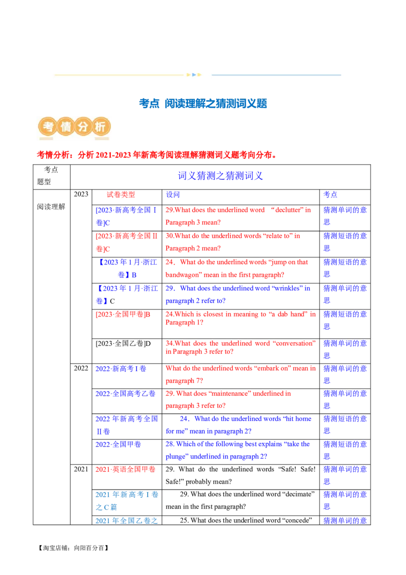 专题04阅读理解之猜测词义题（讲义）（解析版）_03高考英语_新高考复习资料_2024年新高考资料_二轮复习资料_2024年高考英语二轮复习讲练测（新教材新高考）_第二部分阅读