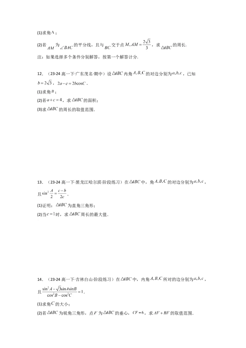 专题06解三角形（周长（边长）问题（含定值，最值，范围问题））(典型题型归类训练)(原卷版）_02高考数学_2025年新高考资料_专项复习_三角函数、平面向量及解三角形