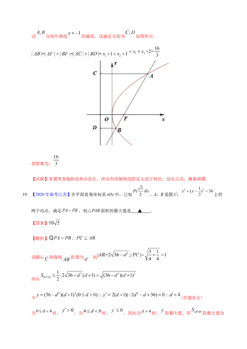 专题05平面解析几何&mdash;&mdash;2020年高考真题和模拟题文科数学分项汇编（教师版含解析）_02高考数学_新高考复习资料_2022年新高考资料_2022年一轮复习各版本