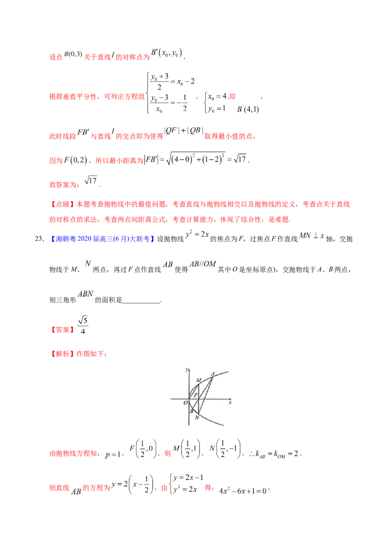 专题05平面解析几何&mdash;&mdash;2020年高考真题和模拟题文科数学分项汇编（教师版含解析）_02高考数学_新高考复习资料_2022年新高考资料_2022年一轮复习各版本